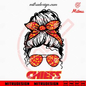 Chiefs Leopard Messy Bun SVG, Kansas City Chiefs Mom SVG, For Cricut