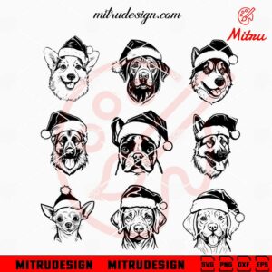 Christmas Dogs Bundle SVG, Dog Santa Hat SVG, PNG, DXF, EPS, Files