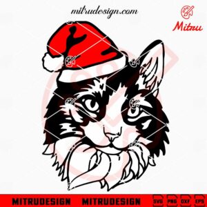 Cute Cat Santa Hat SVG, Christmas Cat SVG, PNG, DXF, EPS, Files