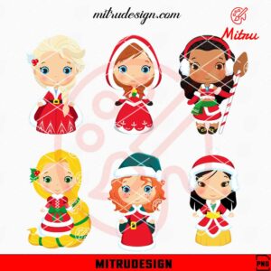 Cute Disney Princess Christmas PNG, Princess Santa Hat PNG, Digital Download