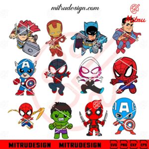 Cute Superheroes Bundle SVG, Baby Superhero SVG, Avengers SVG, Downloads