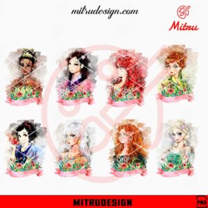 Disney Princess Art Bundle PNG, Disney Girl PNG, Watercolor