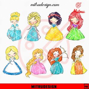 Disney Princess Clipart Bundle PNG, Ariel, Cinderella, Snow White PNG, For Girls