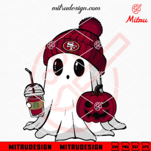 Cute 49ers Ghost Beanie Hat SVG, San Francisco 49ers Halloween SVG, Digital Download