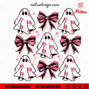 Ghost Coquette Bow SVG, Spooky SVG, Pink Ghost Halloween SVG, Cricut Files