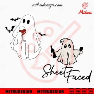 Ghost With Glass Of Wine SVG, Sheet Faced SVG, Ghost Halloween Drink SVG