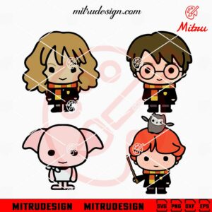 Harry Potter Friends Chibi Bundle SVG, Hermione Granger, Ron Weasley, Dobby SVG