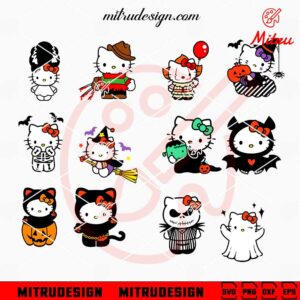 Hello Kitty Halloween Bundle SVG, Hello Kitty Spooky SVG, PNG, DXF, EPS