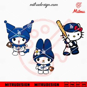 Hello Kitty Kuromi And My Melody LA Dodgers SVG, Sanrio Dodgers Baseball SVG