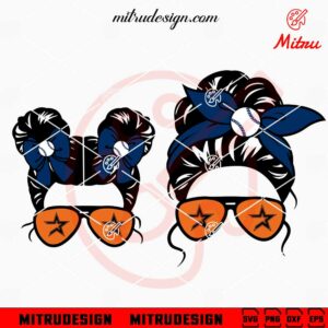 Houston Astros Messy Bun Mom And Daughter SVG, PNG, DXF, EPS, Files