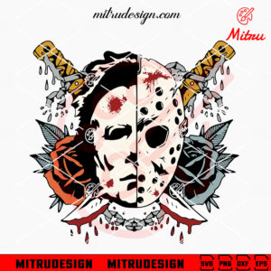 Jason Voorhees Michael Myers Face Floral SVG, Halloween SVG, Horror Face SVG