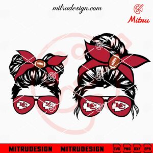 KC Chiefs Mom And Daughter Messy Bun SVG, PNG, DXF, EPS, Digital Files