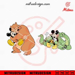 Mickey With Bear SVG, Mickey Mouse And Dinosaur SVG, PNG, DXF, EPS