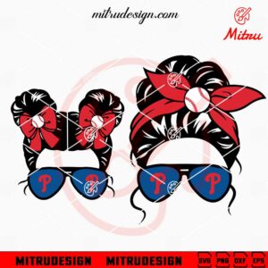 Philadelphia Phillies Mom And Daughter Messy Bun SVG, PNG, DXF, EPS