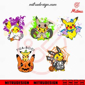 Pikachu Pokemon Halloween Bundle SVG, Pika Boo SVG, PNG, DXF, EPS, Files