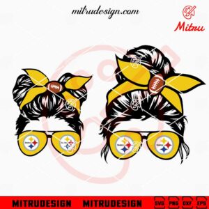 Pittsburgh Steelers Mom And Daughter Messy Bun SVG, PNG, DXF, EPS, Clipart