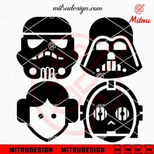 Star Wars Face Logo Bundle SVG, Princess Leia, Stormtrooper, Darth Vader SVG