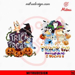 Bluey And Bingo Trick Or Treat PNG, Cute Bluey Halloween PNG, Designs