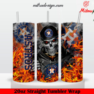 Houston Astros Skull 20oz Skinny Tumbler Wrap PNG, Template