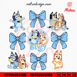 Bluey Coquette Bow SVG, Cute Bluey Heeler Cartoon SVG, PNG, DXF, EPS