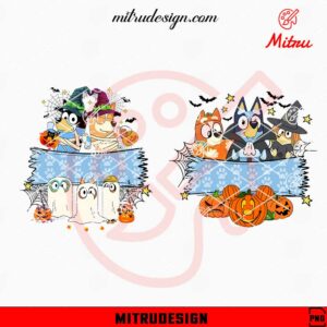 Bluey Friends Halloween Custom Name PNG, Cute Bluey Witch PNG, Digital Files