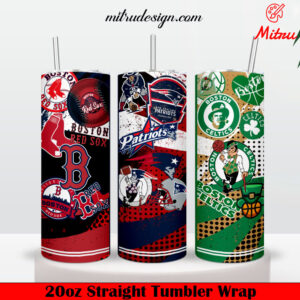 Boston Sports Teams 20oz Skinny Tumbler Wrap PNG, Red Sox Patriots Celtics Tumbler Template