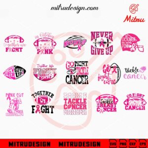 Breast Cancer Awareness Football Bundle SVG, Together We Fight SVG, Tackle Cancer SVG