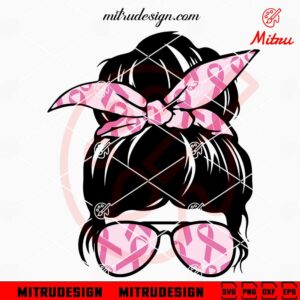 Breast Cancer Awareness Messy Bun SVG, PNG, DXF, EPS, Digital Download