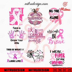 Breast Cancer Awareness Quotes Bundle SVG, Survivor Cancer SVG, PNG, DXF, EPS, Cricut