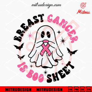 Breast Cancer Is Boo Sheet SVG, Pink Ribbon Ghost SVG, PNG, DXF, EPS, Cut Files