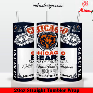 Chicago Bears King Of Football Budweiser 20oz Skinny Tumbler Wrap PNG, Downloads