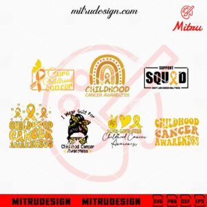 Childhood Cancer Awareness Bundle SVG, Support Squad SVG, Gold Ribbon Cancer SVG