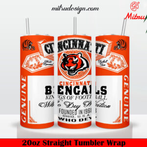 Cincinnati Bengals King Of Football Budweiser 20oz Skinny Tumbler Wrap PNG