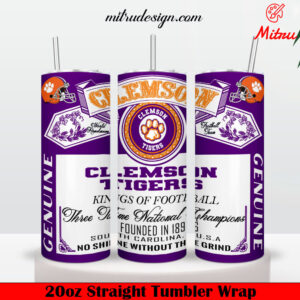 Clemson Tigers King Of Football Budweiser 20oz Skinny Tumbler Wrap PNG