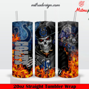 Indianapolis Colts Fire Skull 20oz Skinny Tumbler Wrap PNG, Digital Download