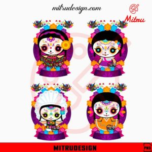 Cute Day Of The Dead Dolls Bundle PNG, Calavera PNG, Sugar Skulls PNG