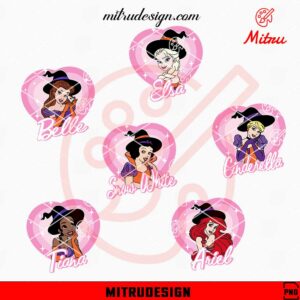 Disney Princess Halloween Barbie Heart Bundle PNG, Elsa, Belle, Cinderella Witch PNG