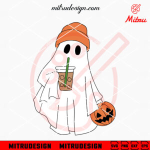 Ghost Drinking Coffee SVG, Cute Spooky Season SVG, Funny Halloween Ghost SVG