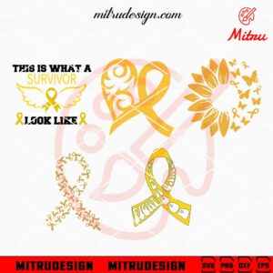 Gold Ribbon Bundle SVG, Fight Childhood Cancer SVG, PNG, DXF, EPS, For Cricut