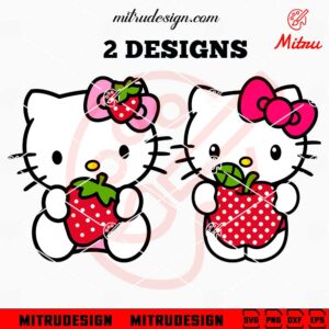 Hello Kitty With Apple And Strawberry SVG, Cute Kids SVG, PNG, DXF, EPS, Instant Download