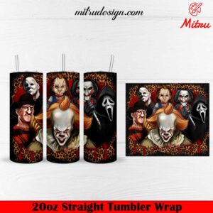 Horror Halloween Friends Leopard 20oz Skinny Tumbler Wrap PNG, Digital Download