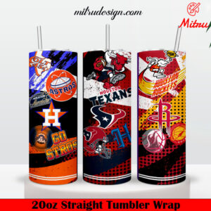 Houston Sports Teams 20oz Skinny Tumbler Wrap PNG, Digital Download