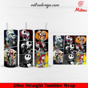 Jack Skellington And Sally 20oz Skinny Tumbler Wrap PNG, Instant Download