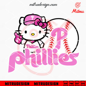 Pink Hello Kitty Phillies Baseball SVG, Cute Philly Phillies SVG, PNG, DXF, EPS, For Shirts