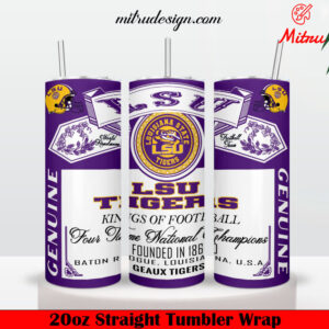 LSU Tigers King Of Football Budweiser 20oz Skinny Tumbler Wrap PNG, Sublimation File