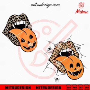 Leopard Halloween Lips SVG, Pumpkin Tongue SVG, PNG, DXF, EPS, Cricut