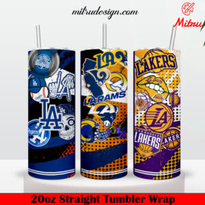 Los Angeles Sports Teams 20oz Skinny Tumbler Wrap PNG, Dodgers Rams Lakers Tumbler Template