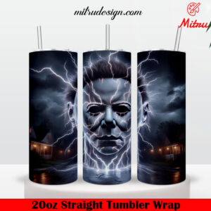 Michael Myers Head Lightning Bolt 20oz Skinny Tumbler Wrap PNG, Templates