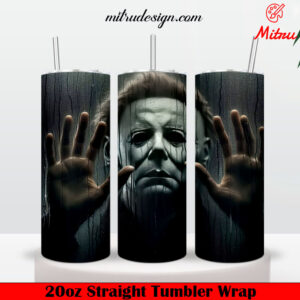 Michael Myers Peeking 20oz Skinny Tumbler Wrap PNG, Halloween Movie Tumbler Template