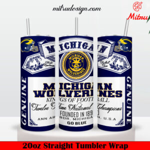 Michigan Wolverines King Of Football Budweiser 20oz Skinny Tumbler Wrap PNG, Sublimation